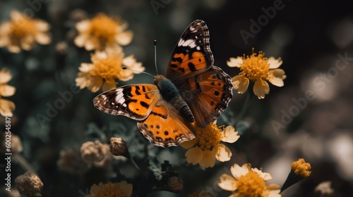 Closeup of a butterfly on flowers AI generated