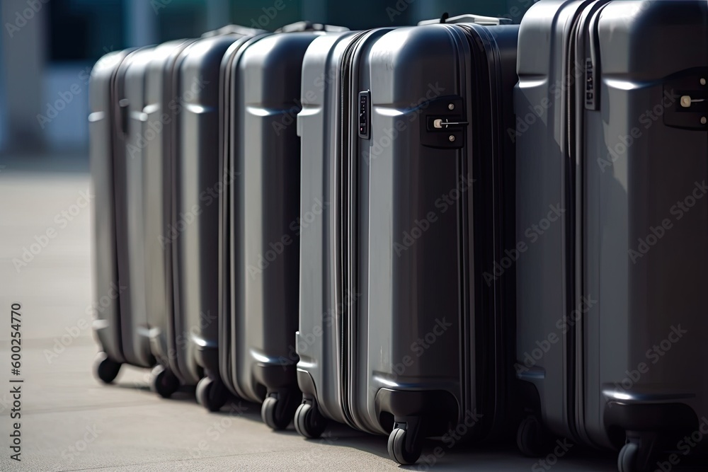 Suitcases in the airport departure lounge. Ai generative.