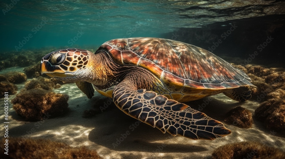 Endangered sea turtle swimming in clear water AI generated