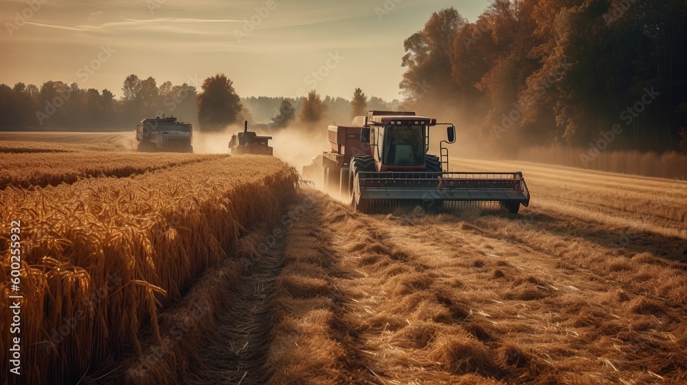 Obraz premium Harvest day in a rural field AI generated