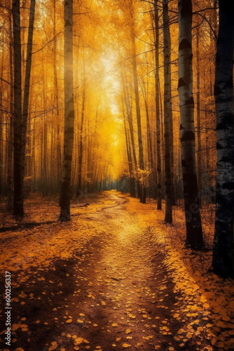 The most beautiful yellow autumn forest in the world. AI generative © SANGHYUN