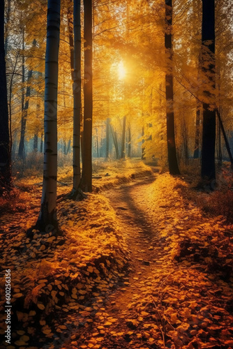 The most beautiful yellow autumn forest in the world. AI generative