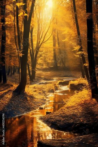 The most beautiful yellow autumn forest in the world. AI generative