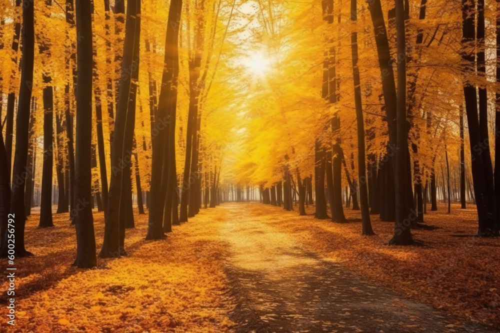 The most beautiful yellow autumn forest in the world. AI generative The most beautiful yellow autumn forest in the world. AI generative