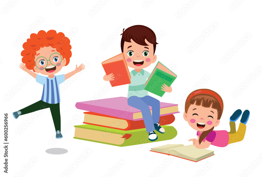 Children reading books on a white background. Children reading books on a white background.