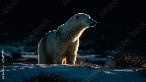 Polar bear illuminated by moonlight AI generated