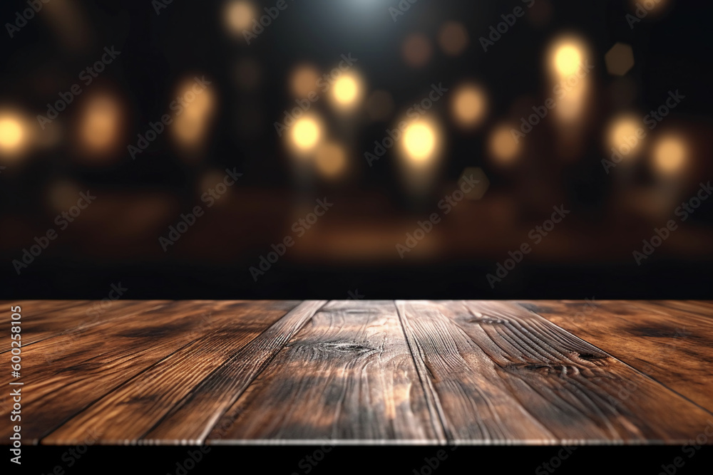 Wooden table with dark blurred background. AI generative Wooden table with dark blurred background. AI generative
