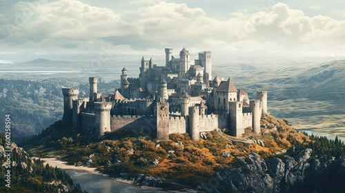 Panorama of the castle. Generative AI