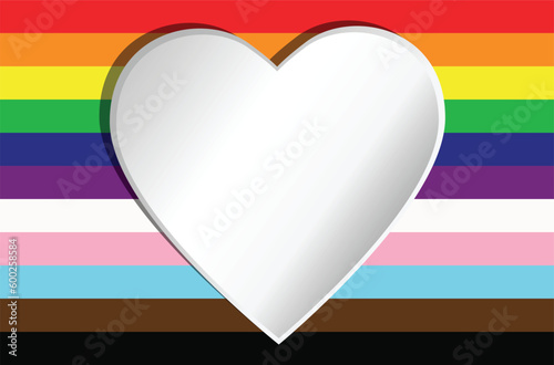 Obraz na płótnie White paper heart on a rainbow background symbolizing love, pride and tolerance. Heart with empty space for your own text. w salonie