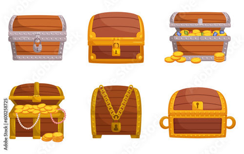 Set Of Treasure Chests, Perfect For Storing Jewelry, Coins, And Other Small Valuables. Made Of Wooden Materials