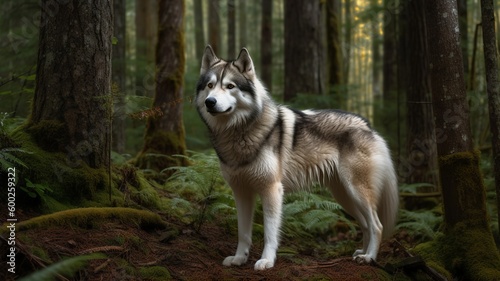 Proud Alaskan Malamute in the Forest