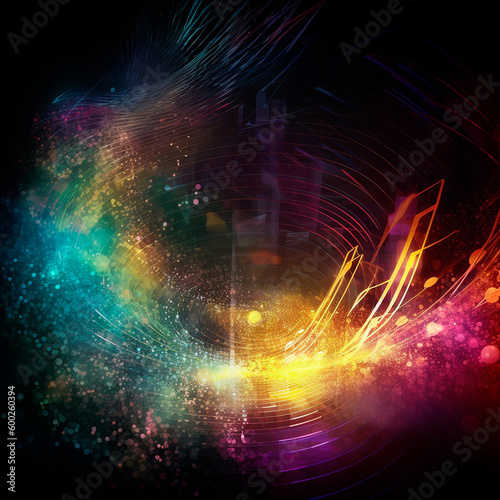 musical light waves flying in space. High quality  Generative AI © NeuroSky