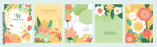 Set of natural and floral vector illustrations for beauty and fashion, greeting card, invitation card for wedding, web and social media banner, brochure cover, marketing material.