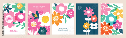 Set of natural and floral vector illustrations for beauty and fashion, greeting card, invitation card for wedding, web and social media banner, brochure cover, marketing material.