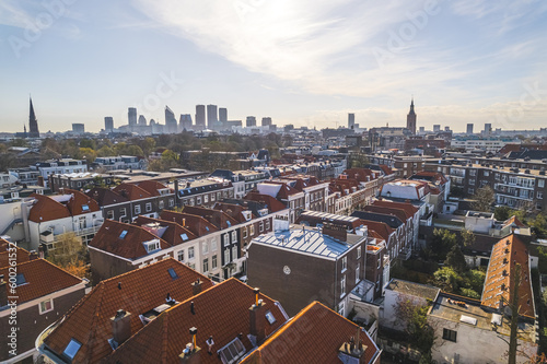 birdseye view of the residential area in Hague, city center in the background, Netherlands. High quality photo © PoppyPix