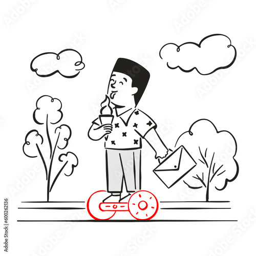Man riding segway towards work