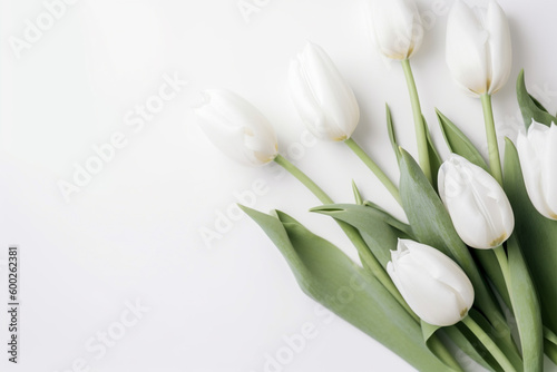 Bouquet of white tulips on white background