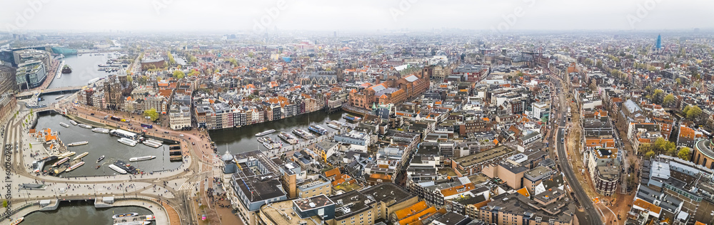 Amsterdam city from the top. General view from hight point at day time. aerial panorama. High quality photo