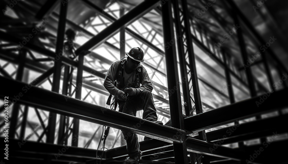Photo construction worker truss installation