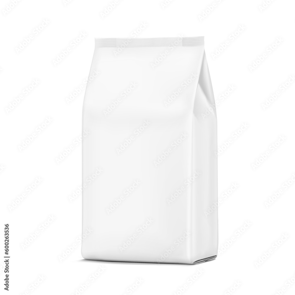 Hyper realistic glossy vertical bag mockup. Half side view. Vector illustration isolated on white background. Can be use for template your design, presentation, promo, ad. EPS10. - obrazy, fototapety, plakaty 