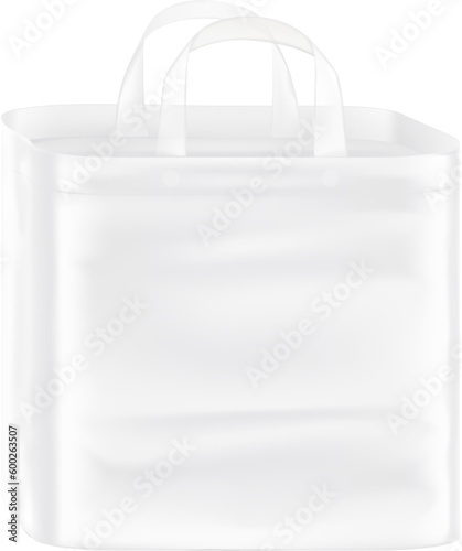 Realistic stand bag with plastic handle mockup. Vector illustration isolated on white background. Perfect for presentation diapers, pants, nappies, tissue, wipes, food, household, etc. EPS10.	
