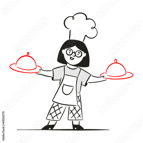 Female chef carries her dishes