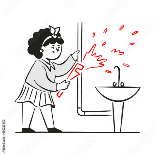 Young woman fixing burst pipe