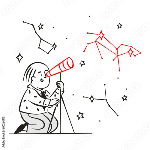 Student exploring stars through telescope