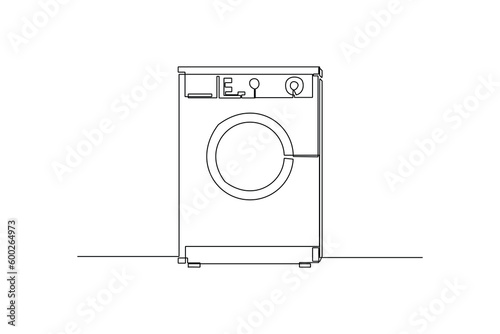 Continuous one line drawing washing machine. Home appliances concept. Single line draw design vector graphic illustration.