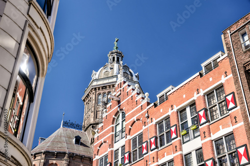 The unique urban architecture and scenery along the canals in Amsterdam 