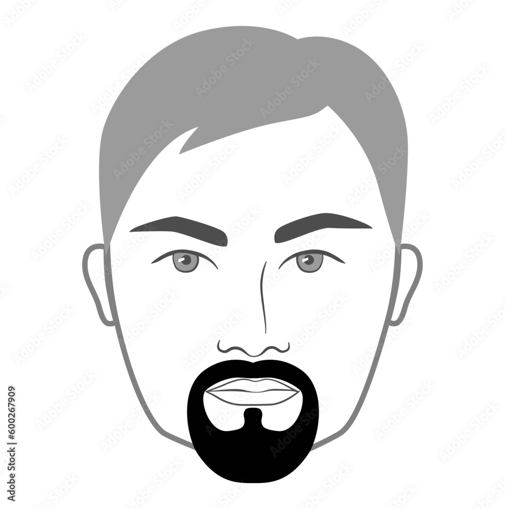 Fototapeta premium Goatee Beard style men in face illustration Circle Facial hair mustache. Van Dyke elegant Vector grey black portrait male Fashion template flat. Stylish hairstyle isolated outline on white background.