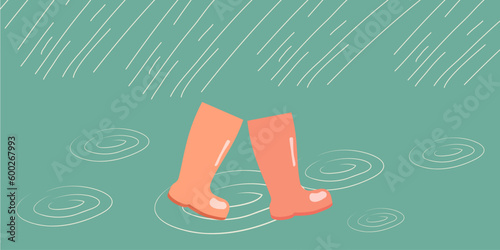Raindrops on a blue background. Rainfall. Water. Retro. Template for a website, banner, poster. Vector flat illustration.
