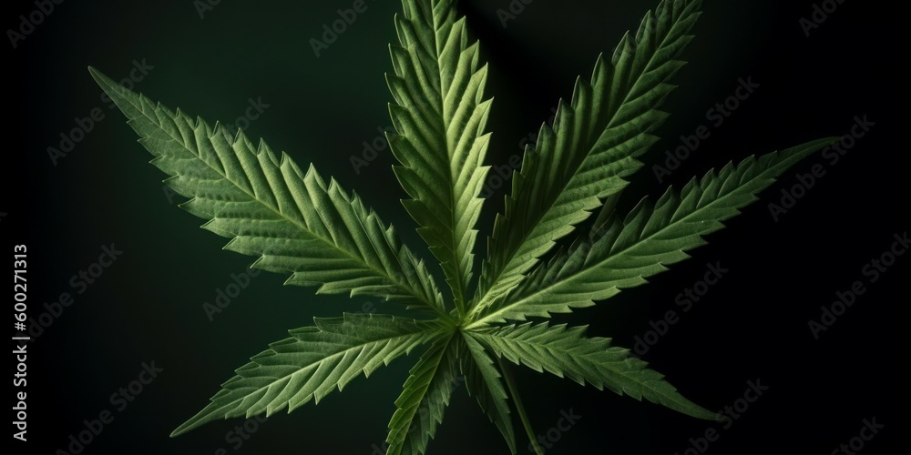 Cannabis Sativa Leaves On Dark. Medical Legal Marijuana. AI generated, human enhanced. Cannabis Sativa Leaves On Dark. Medical Legal Marijuana. AI generated, human enhanced.