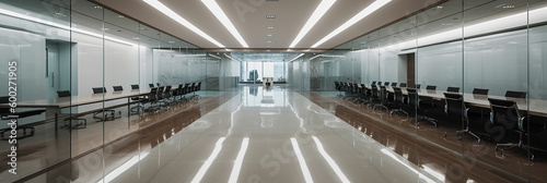 Modern Corporate Spaces: Contemporary and Professional Interior Design for an Urban Company Building with a Formal Meeting Room or Boardroom. generative ai