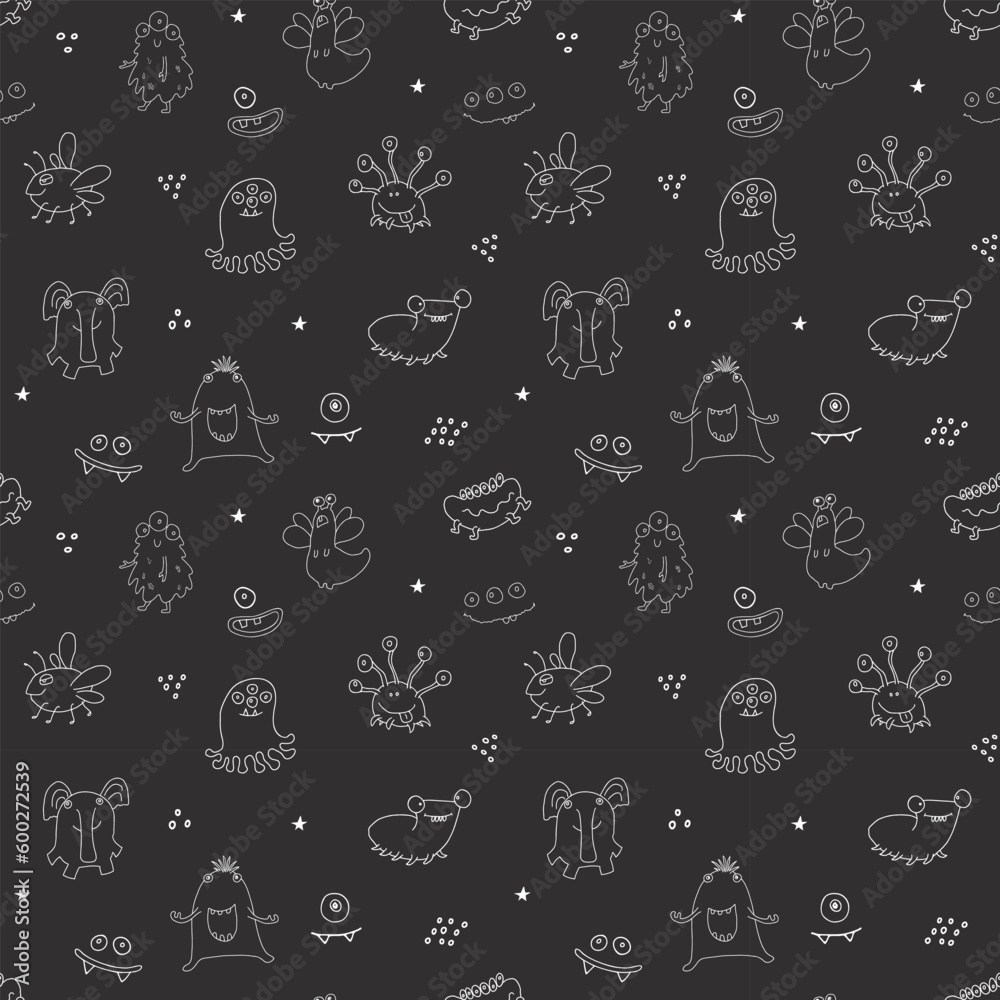 Cute monsters seamless pattern. Cartoon monsters background. Vector illustration Cute monsters seamless pattern. Cartoon monsters background. Vector illustration