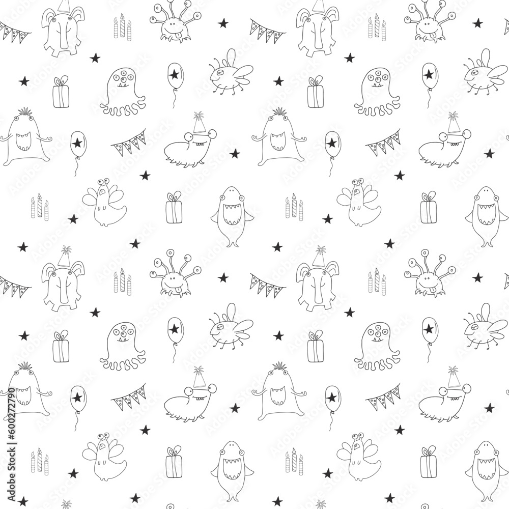 Cute monsters seamless pattern. Cartoon monsters background. Vector illustration Cute monsters seamless pattern. Cartoon monsters background. Vector illustration