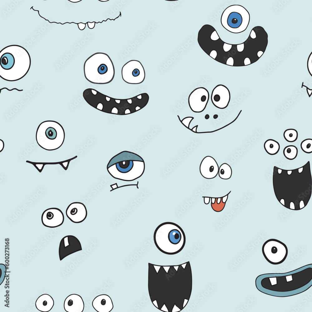 Cute monster faces seamless pattern. Cartoon monsters background. Vector illustration Cute monster faces seamless pattern. Cartoon monsters background. Vector illustration