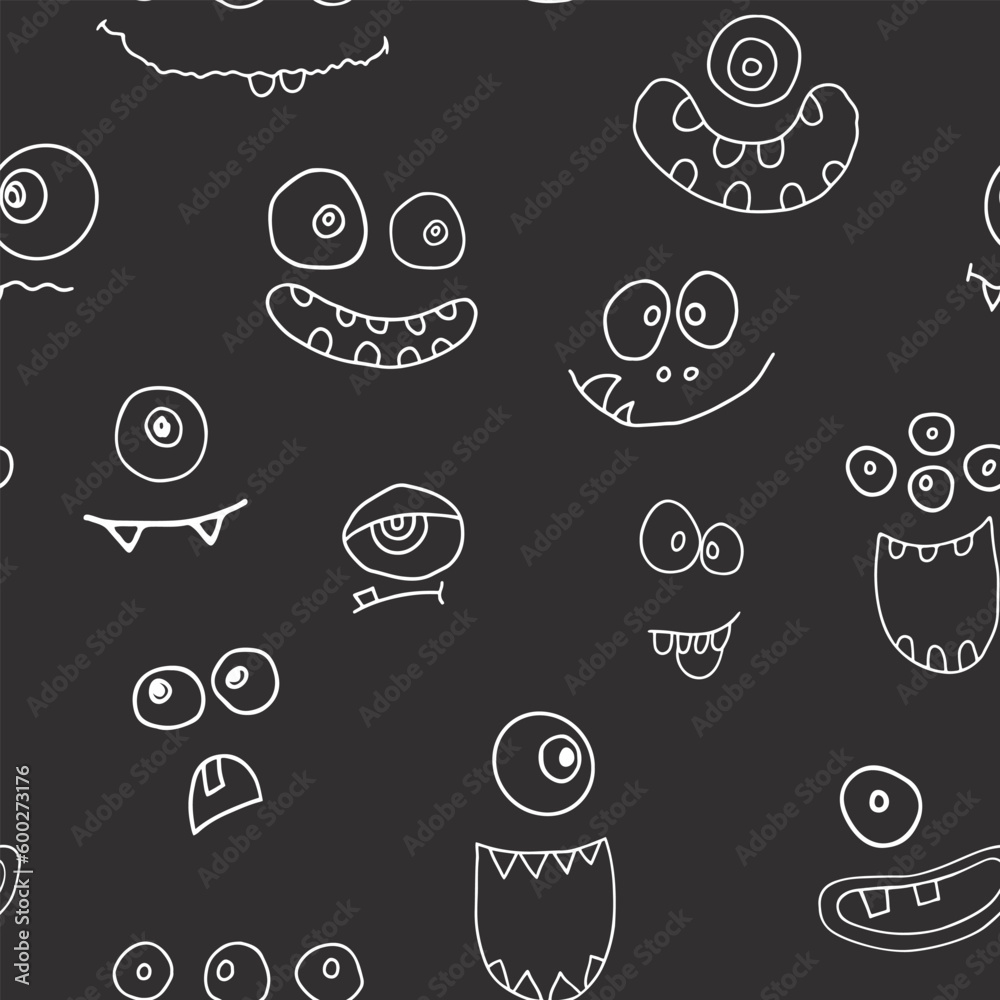 Cute monster faces seamless pattern. Cartoon monsters background ...