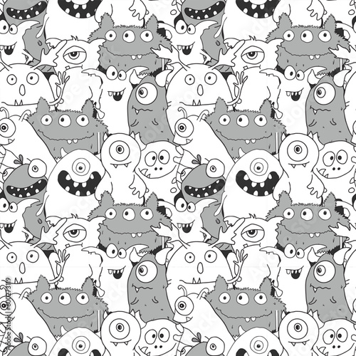 Cute monsters seamless pattern. Cartoon monsters background. Vector illustration