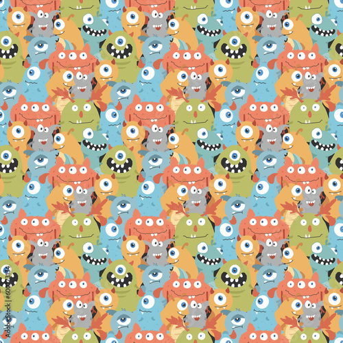 Cute monsters seamless pattern. Cartoon monsters background. Vector illustration