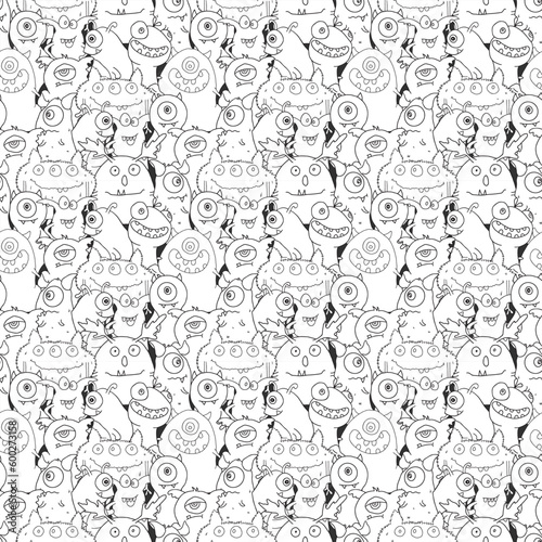 Cute monsters seamless pattern. Cartoon monsters background. Vector illustration