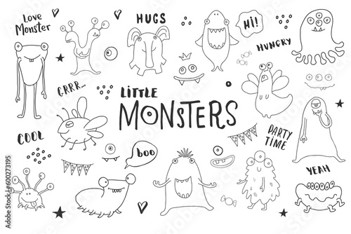 Fototapeta Naklejka Na Ścianę i Meble -  Cute monsters set. Cartoon monsters collection. Vector illustration