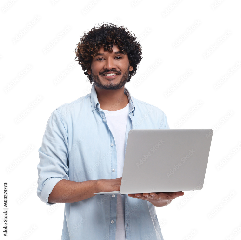 Smiling man with laptop on white background Smiling man with laptop on white background