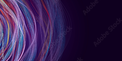 Abstract radial wave background. Lots of colored wave radial lines on purple background with copy space for abstract design on technological, scientific theme