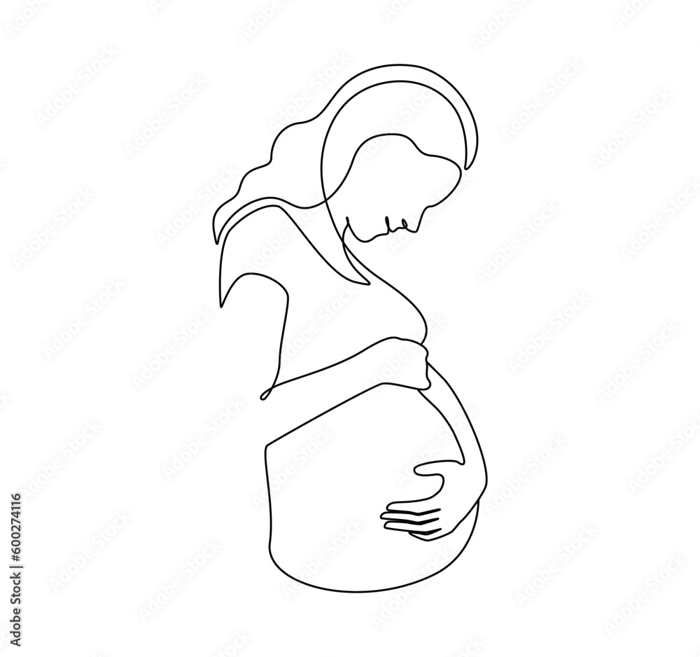 Pregnant Woman in one continuous line drawing. Healthy pregnancy and birth baby symbol in simple linear style. Concept for Happy Mother day greeting cad. Editable stroke. Doodle vector illustration Pregnant Woman in one continuous line drawing. Healthy pregnancy and birth baby symbol in simple linear style. Concept for Happy Mother day greeting cad. Editable stroke. Doodle vector illustration