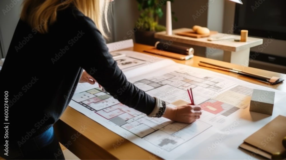 interior designer planning a room layout. generative ai Stock ...