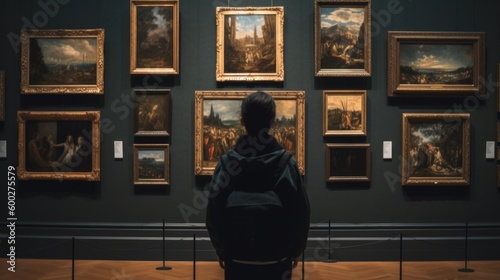 person admiring an art piece in a gallery generative ai