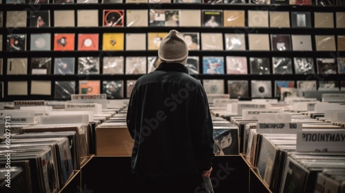 person browsing vinyl records or music in a store generative ai photo