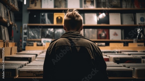 person browsing vinyl records or music in a store generative ai © ThisDesign