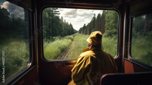 person enjoying a scenic train ride or journey generative ai © ThisDesign